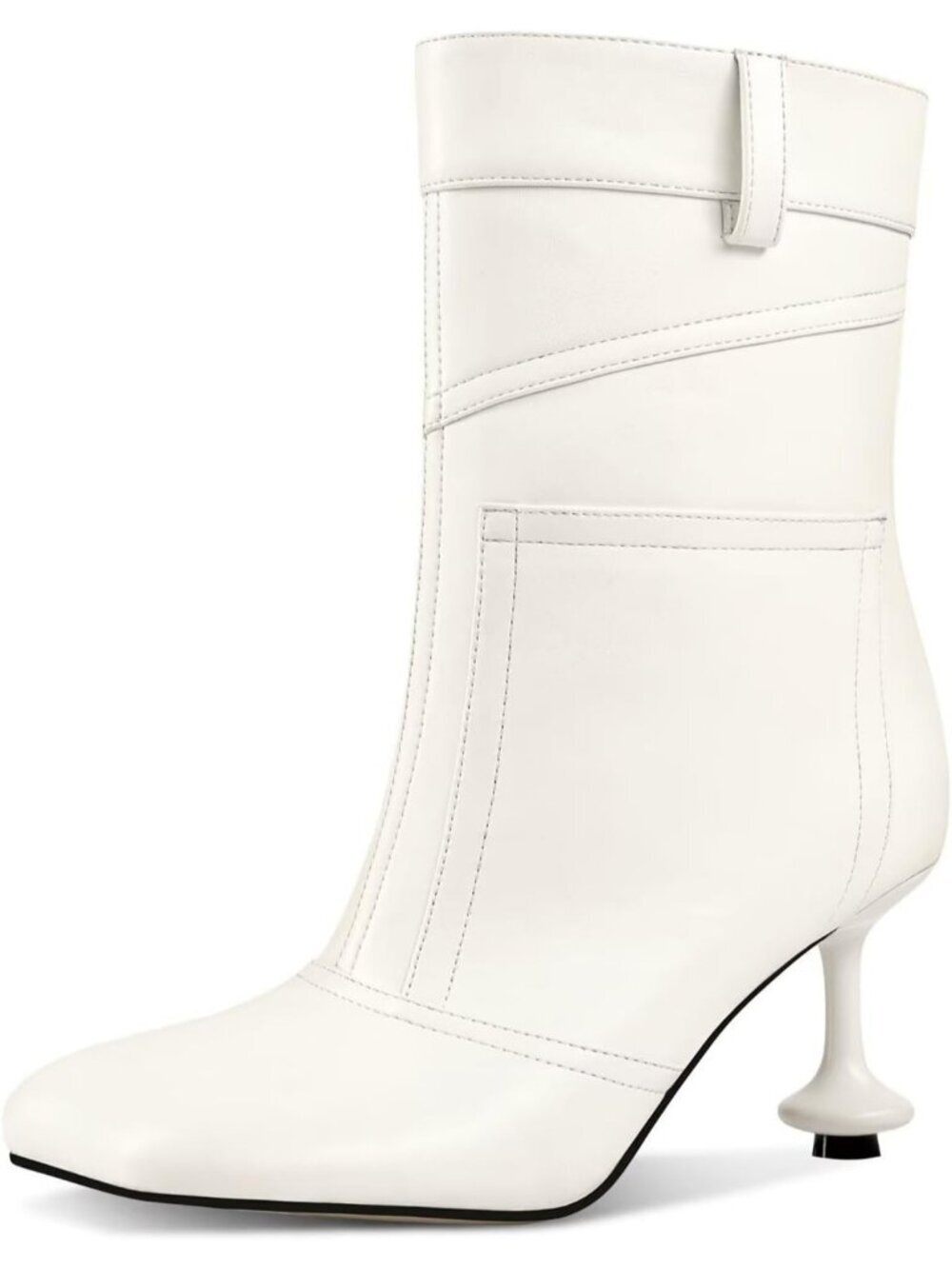 Women's White Polyurethane Square Petal Square Toe Pull On Short Ankle Boots